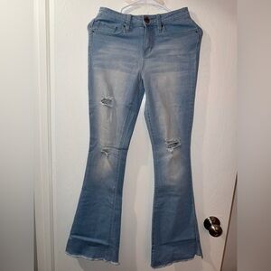 YMI Light Blue Distressed Flare Jeans - Women's